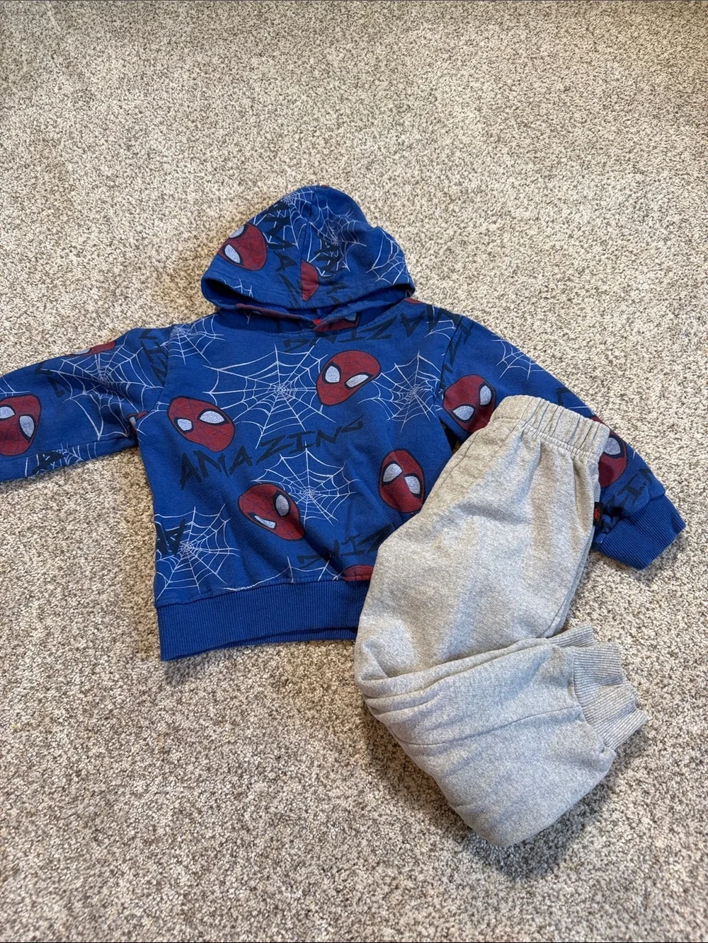 Blue Spider-Man Hooded Sweatshirt with Grey Joggers Set - 5